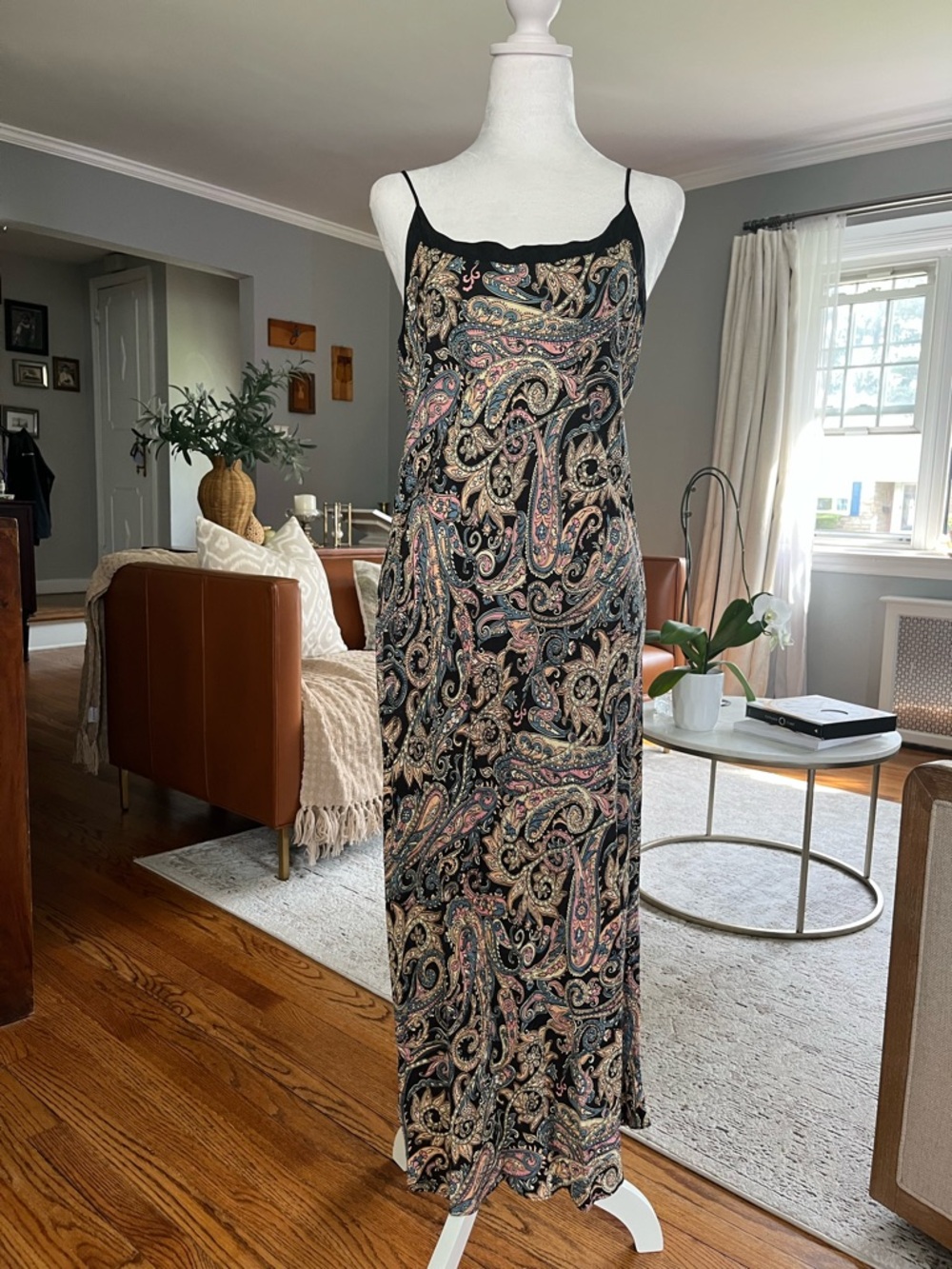 Diane Gilman Silk Slip Midi Dress Paisley Print Size M Dark Fairy Witchy Y2K